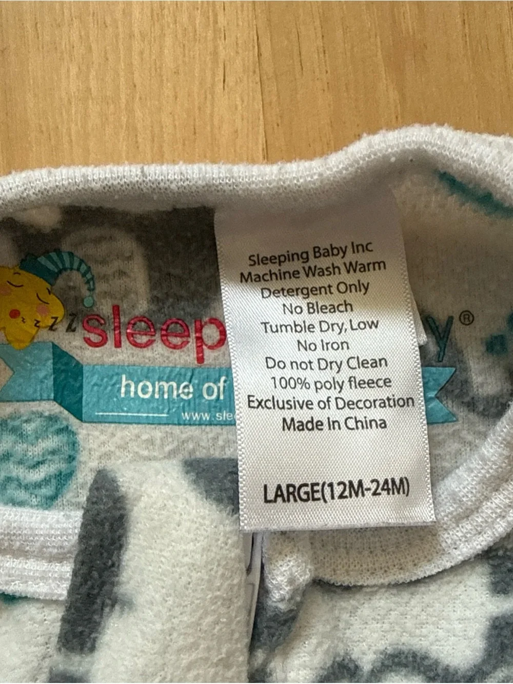 Sleeping Baby Zipadee-Zip Fleece Sleep Sack Large 12M-24M Elephant Print